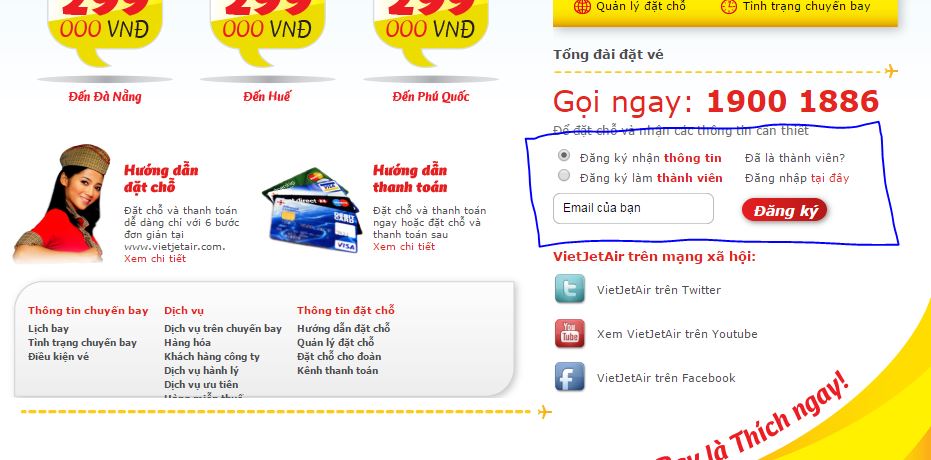 Đăng ký nhận khuyến mãi hãng vietjetair