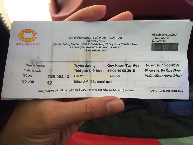 Vé xe Thuận Thảo đi Tuy Hòa từ Qui Nhơn, 60,000đ/ người