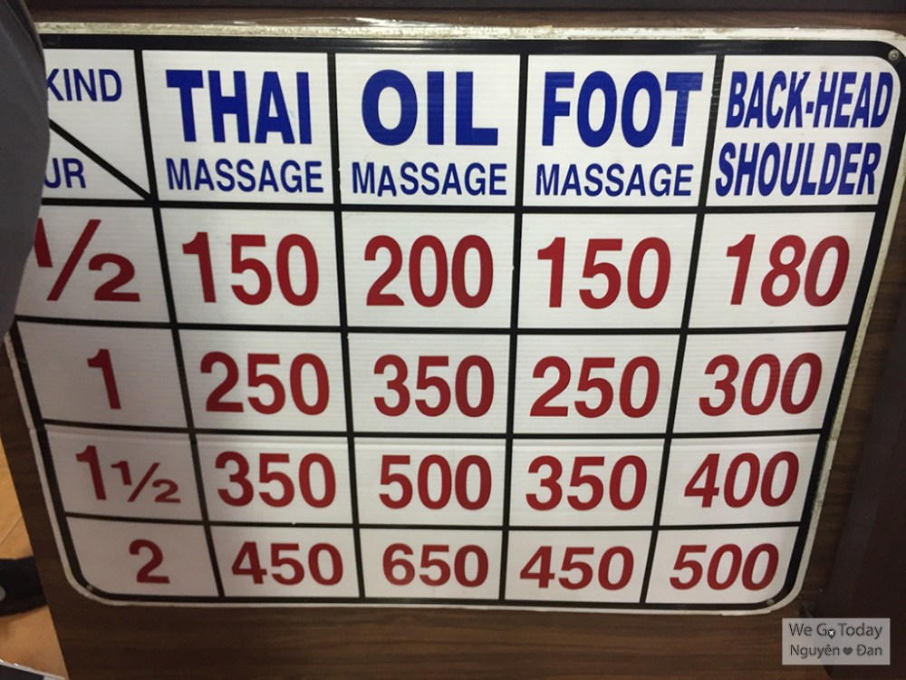 Bảng giá matxa